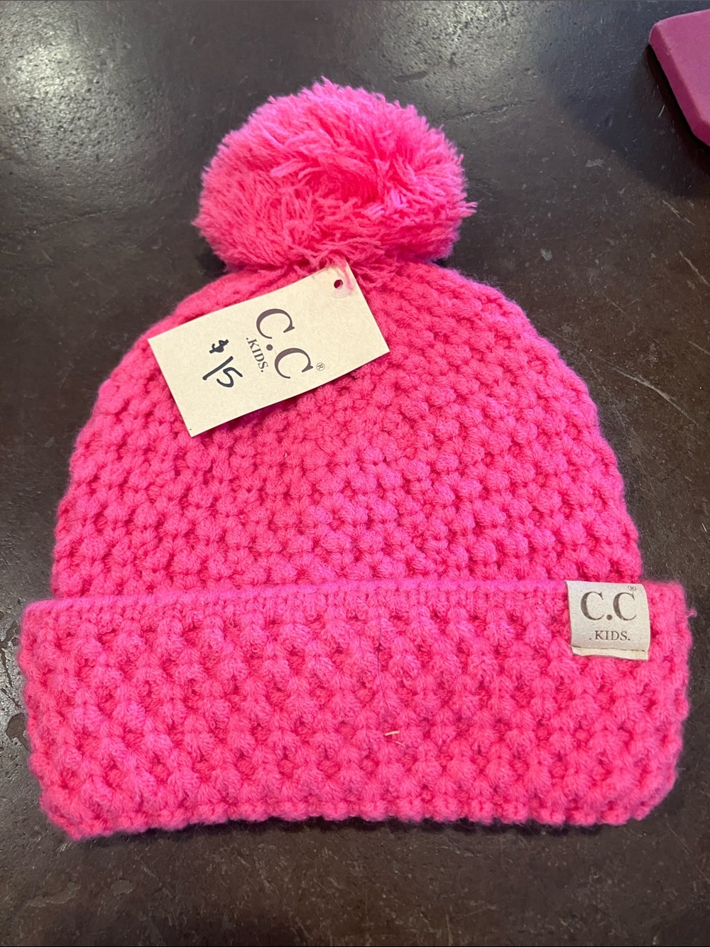 C.C Kids Neon Pink Pom Knit Beanie